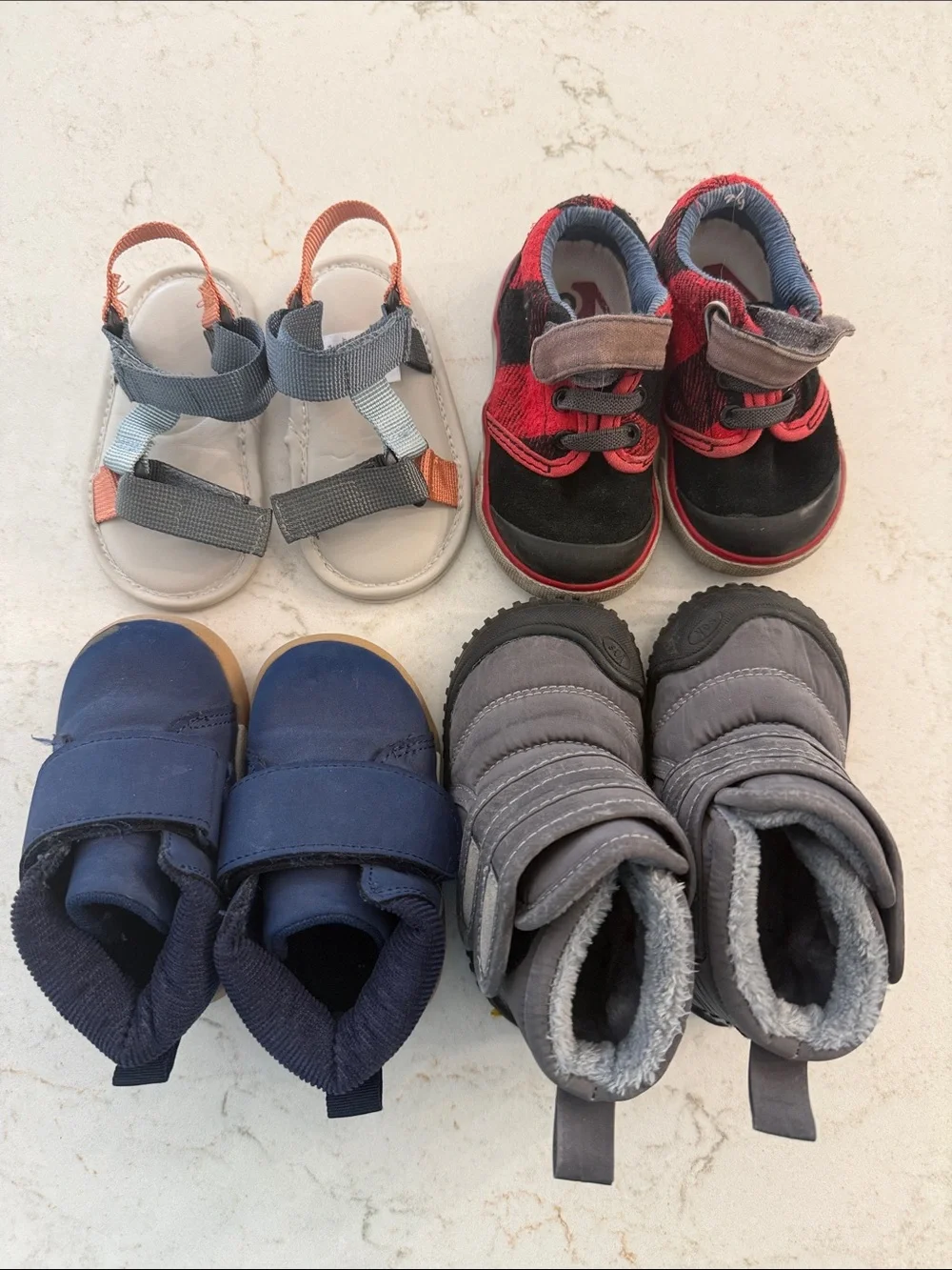 Kids Red and Gray Winter Boots & Multi-Color Sandals Bundle